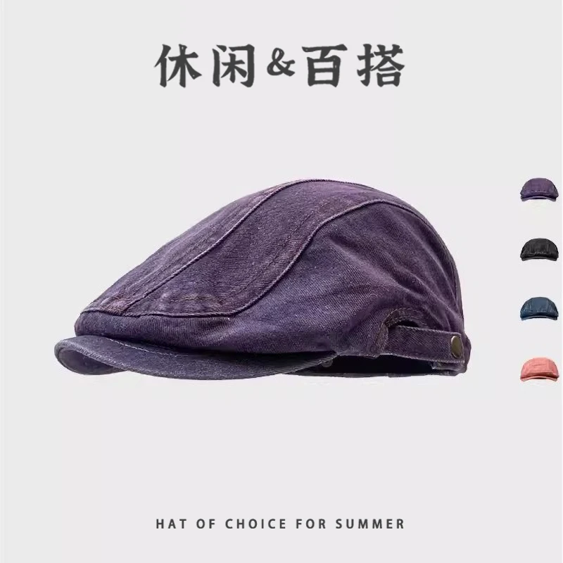 Japanese Niche Retro Purple Forward Hats for Women and Men Summer Street Trend Fashion Versatile High-quality Denim Berets