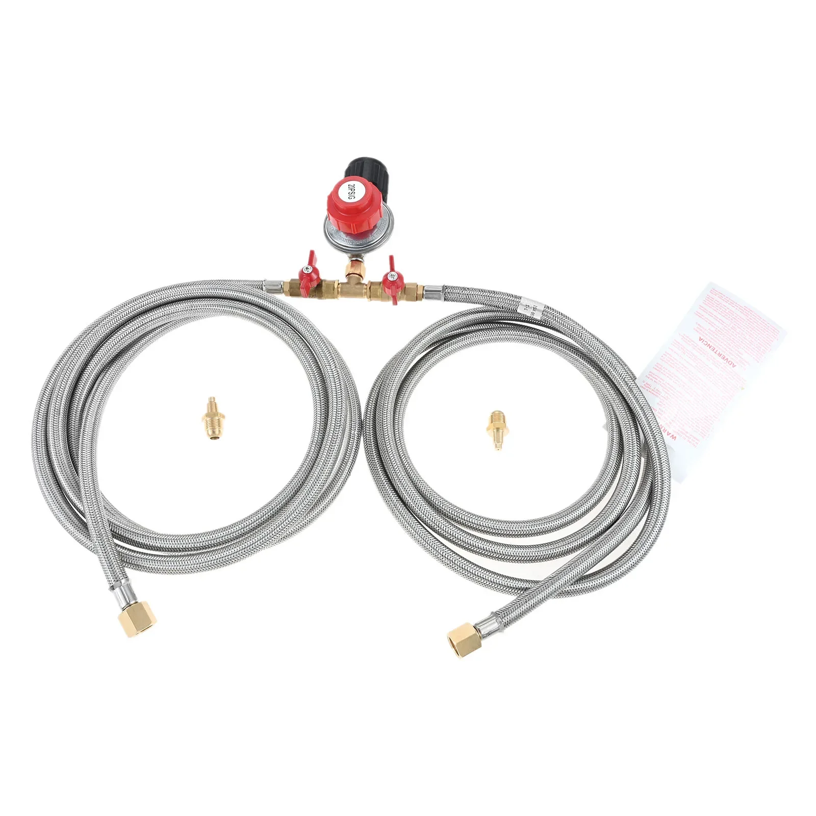 0-20 PSI Adjustable High Pressure Propane Regulator 8 Feet Y Splitter Double Braided Hose 3/8