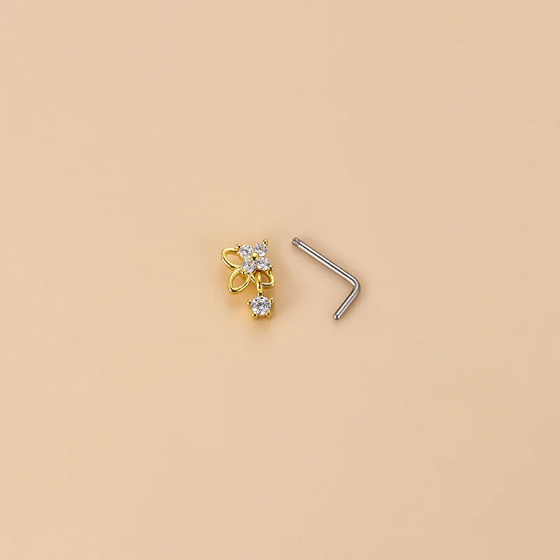 20G L-Shaped Cubic Zircon Nose Stud, Surgical 316L Stainless Steel Nose Lip Ear Piercing Jewelry for Women Girls Trendy view 5