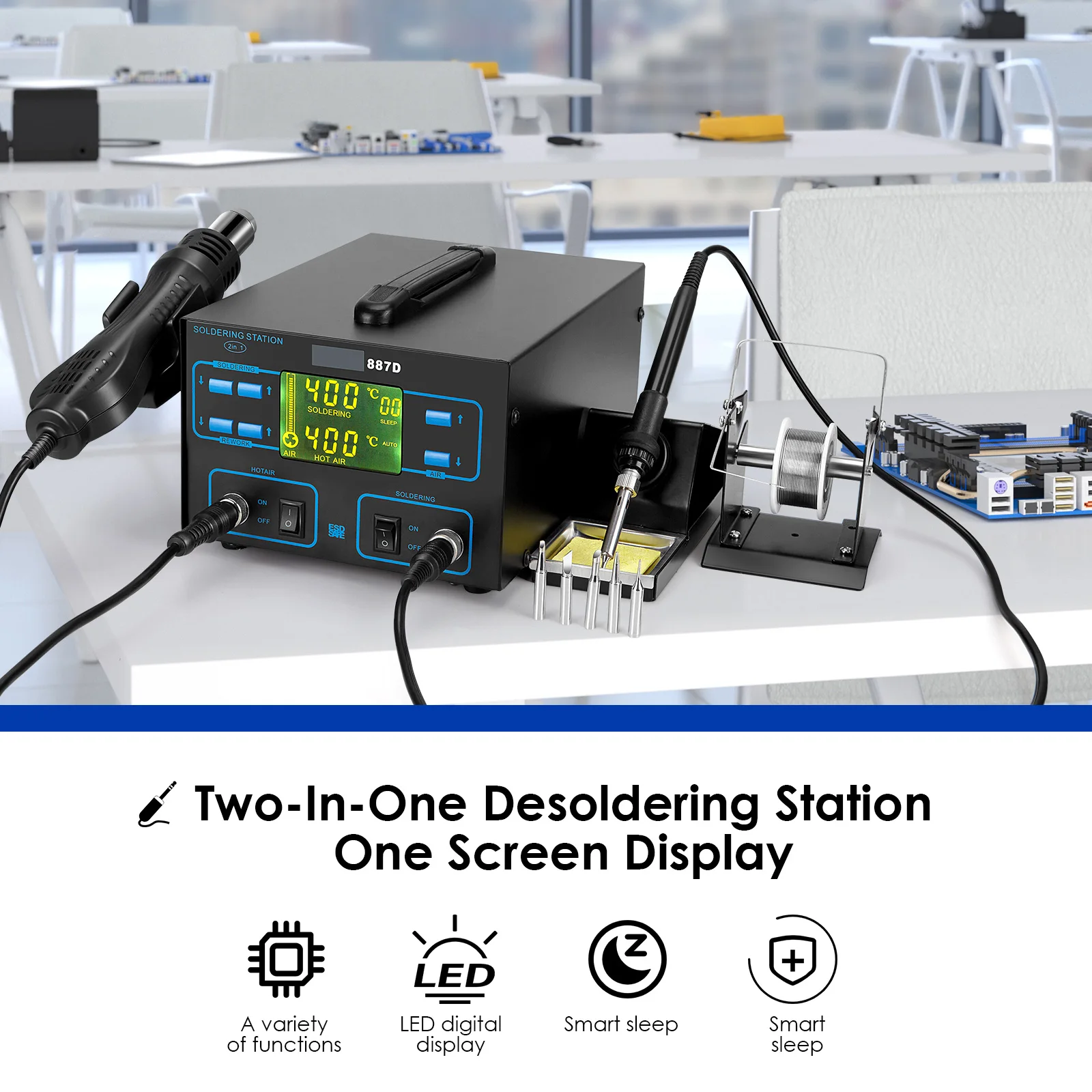 2 IN 1 750W เครื่องเชื่อมเหล็ก Hot Air อุปกรณ์เชื่อมสายไฟ DIY ดิจิตอล Rework Station ซ่อม BGA SMD บัดกรีเครื่องมือเชื่อมสถานี