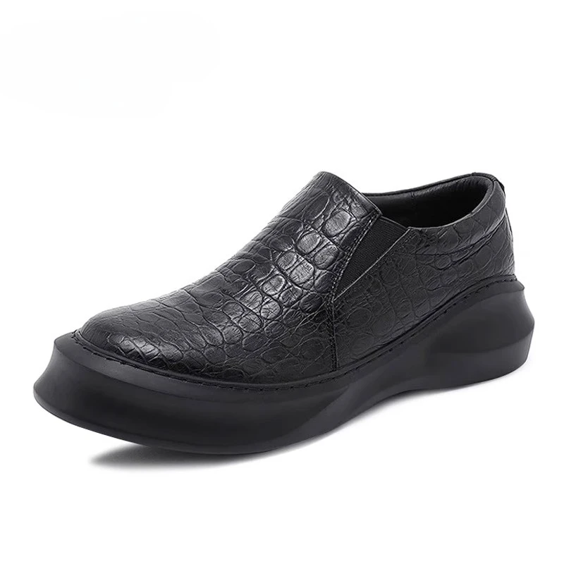 British Luxury Casual Platform Leather Shoes Men's Genuine Leather Round Toe Loafers Male Thick Sole Slip on Work Shoes Youth