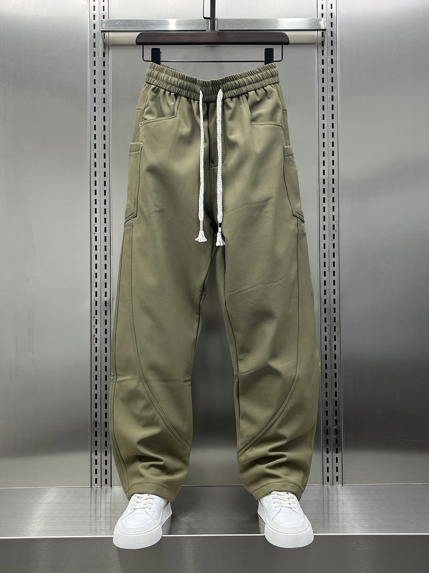 

Модные мужские повседневные брюки прямого кроя с флисовой подкладкой в уличном стиле, весенняя новинка, корейские свободные брюки в американском стиле Cool Knife