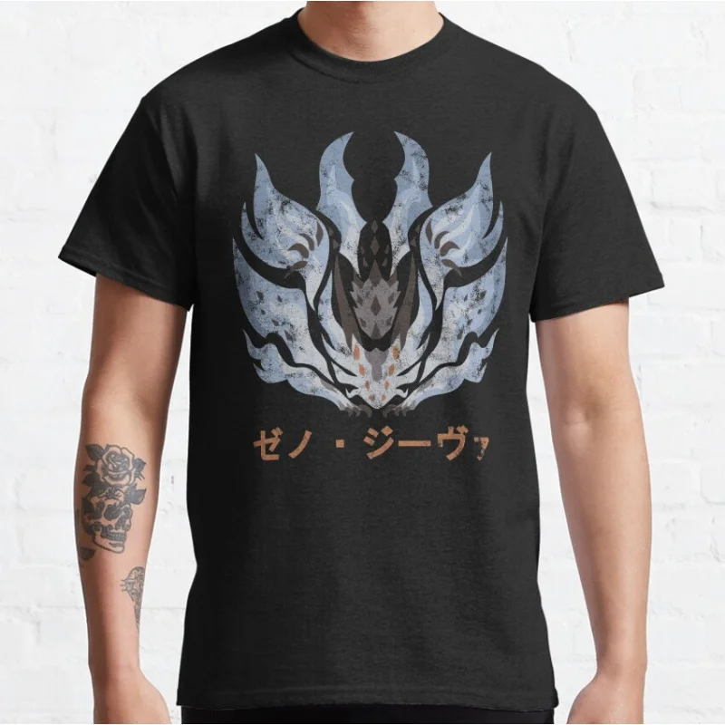 

Monster Hunter World Xeno'jiiva Kanji gift t shirt Cartoon Videogame MHW Graphic tee 100% cotton Y2K Clothes All size tops