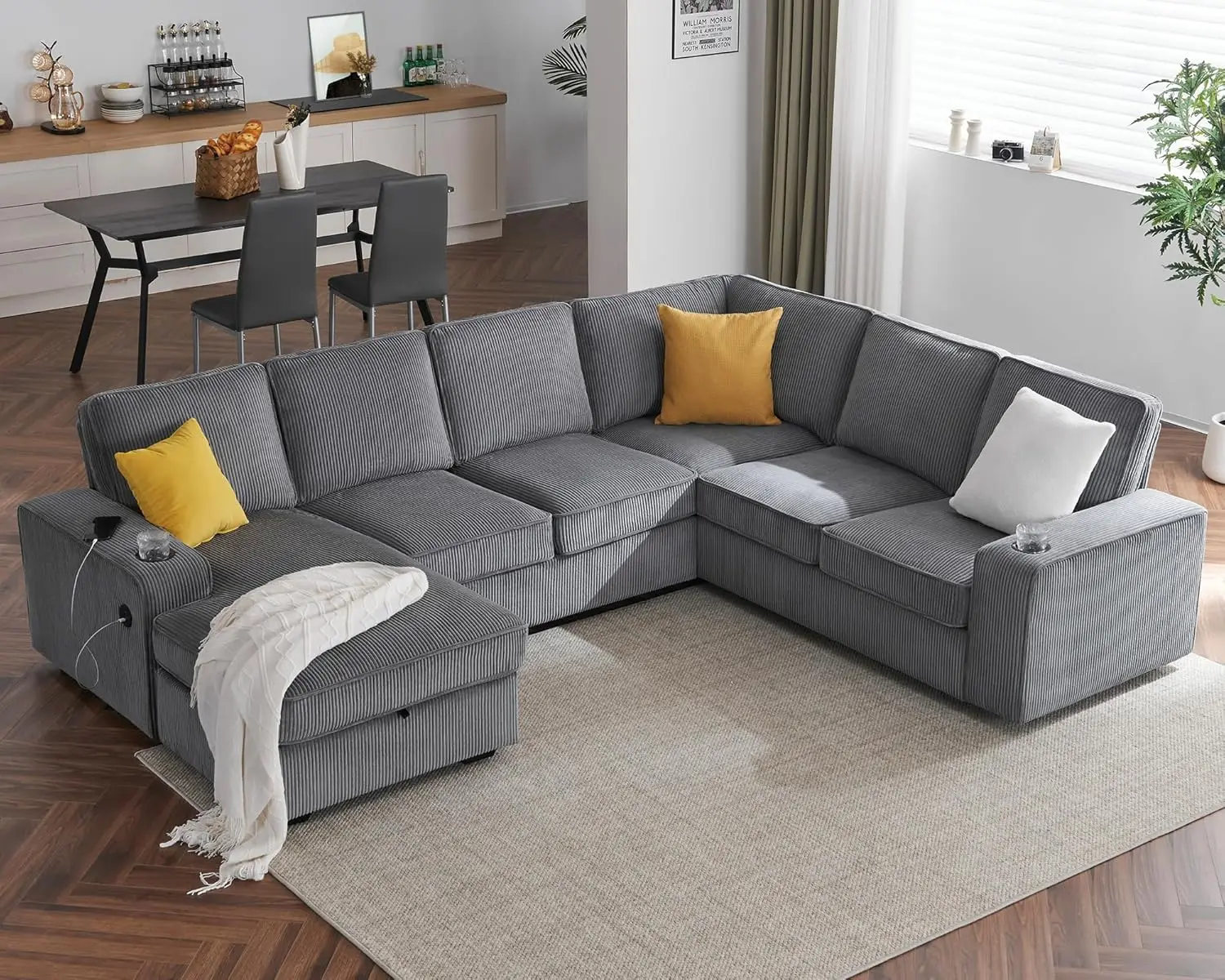 

Oversized Sofa, 112 inch U Shaped Sofa with USB Ports, Sectional Sofa Couch with Storage Chaise, 88"D x 112"W x 33"H