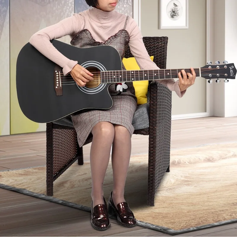 كوتاواي شجرة التنوب العلوي الغيتار الصوتي ماتي الأسود اللون الغيتار الشعبي للطلاب المبتدئين 41 بوصة أداة عزف موسيقى