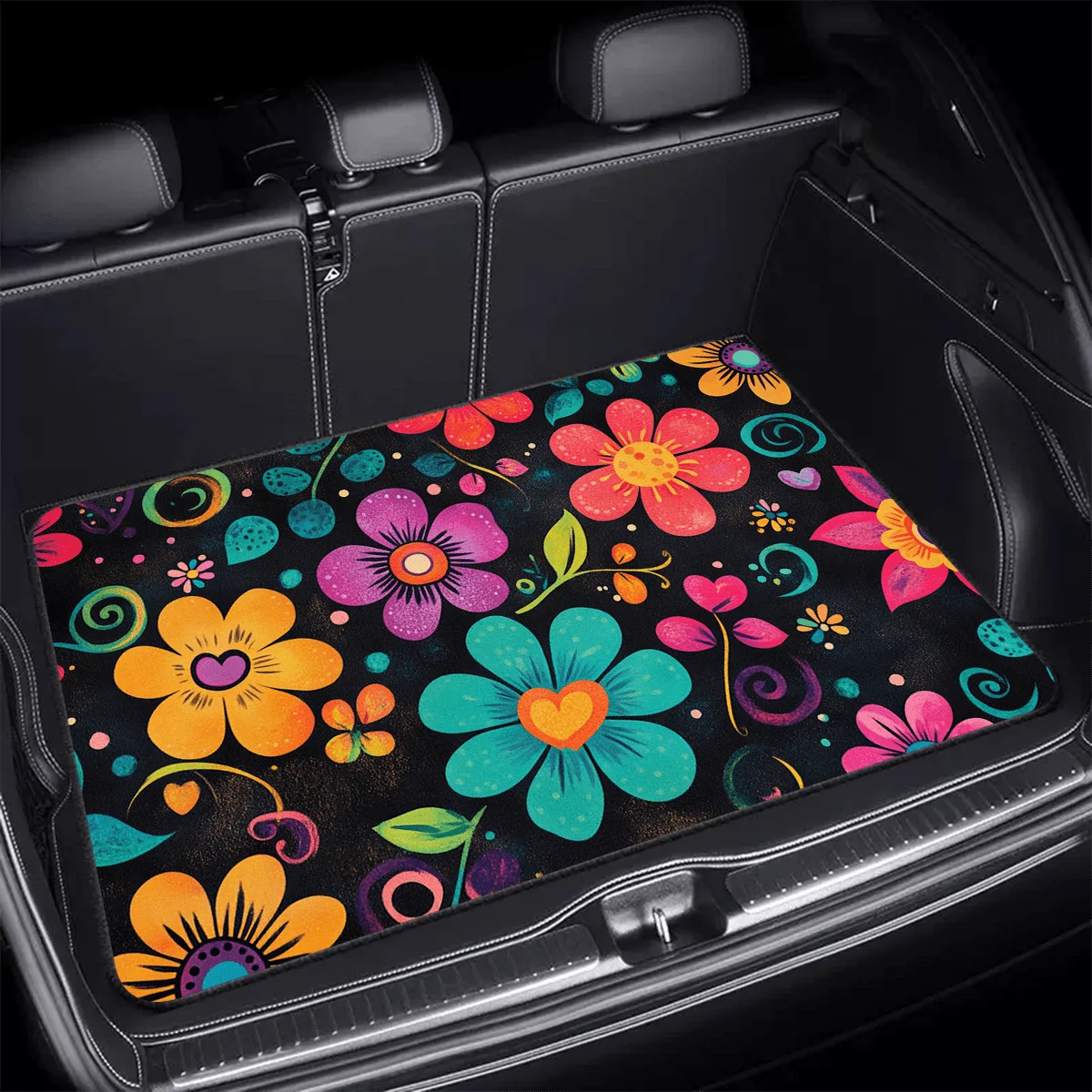 VIKAMA Bohemian Floral Trunk Mat Colorful Non Slip Universal SUV Cargo Liner Boho Car Interior