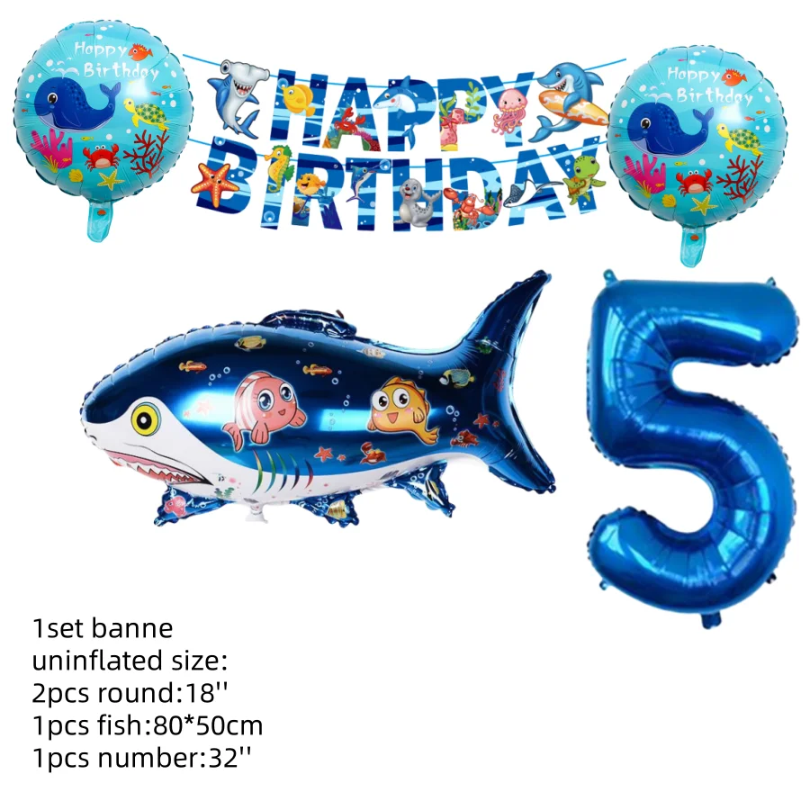 Funny Cartoon Shark Party Balloons Set Birthday Decoration Globos Banner Gifts Ocean Shark Theme Party Room Decorate Banner