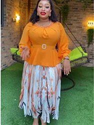 African Clothes for Women 2 PCS Sets Tops And Skirts Suits Dashiki Ankara Turkey Outfits Gown Plus Size Wedding Party Dresses