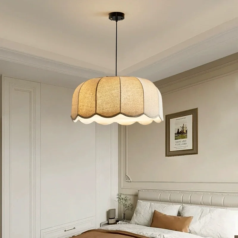 Japanese Wabi-sabi LED Chandelier for Restaurant Bedroom Loft Hotel Shop Decor Fixtures Nordic Vintage Fabric Pendant Light