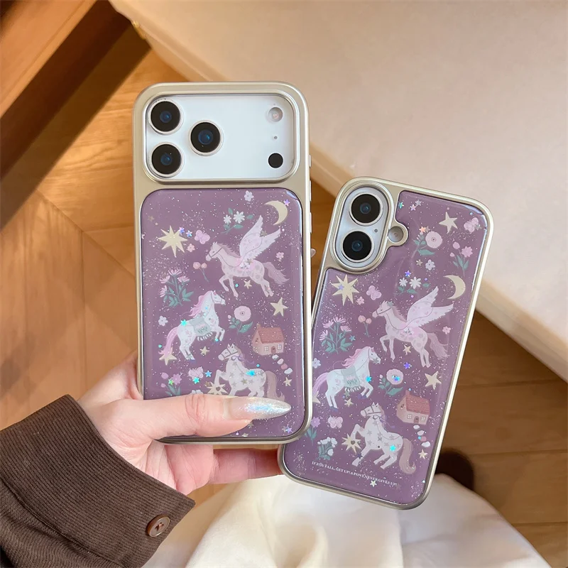 

Korean Plating Silver Cute Pink Polka Dot Phone Case 14 15 16Pro For iPhone 17 Pro Max Back Cover Shockproof Cases For iPhone 16