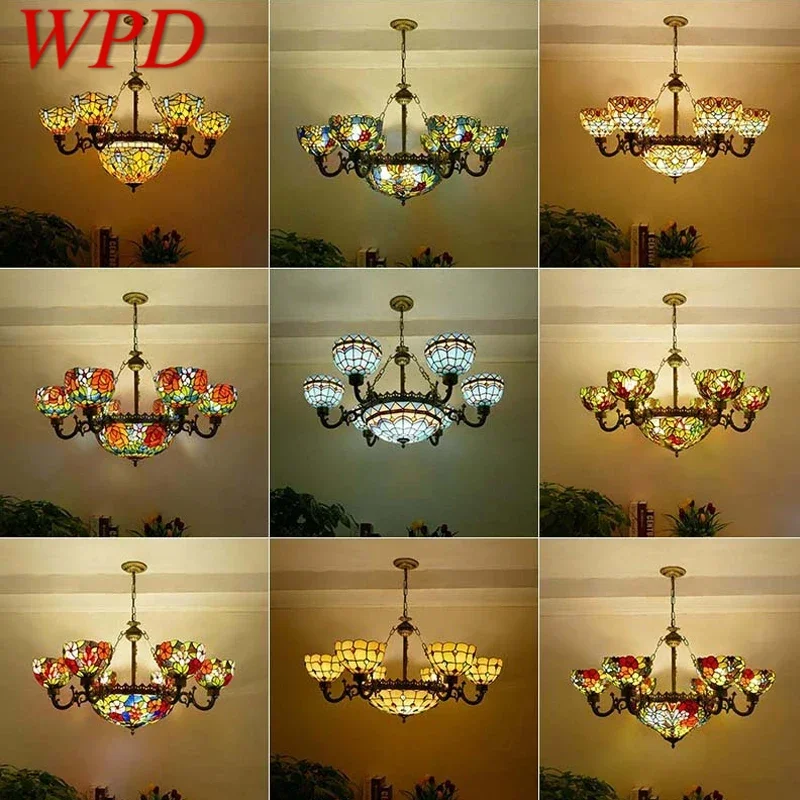 

WPD Tiffany European Living Room PendantLamp Vintage Creative Color Glass restaurant Bedroom Hotel Chandelier