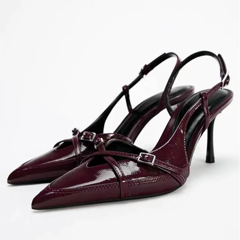 

Дизайнерские синие джинсовые женские туфли-лодочки с пряжкой и ремешком на пятке, пикантные элегантные вечерние модельные туфли на высоком каблуке с острым носком, Zapatos De Mujer