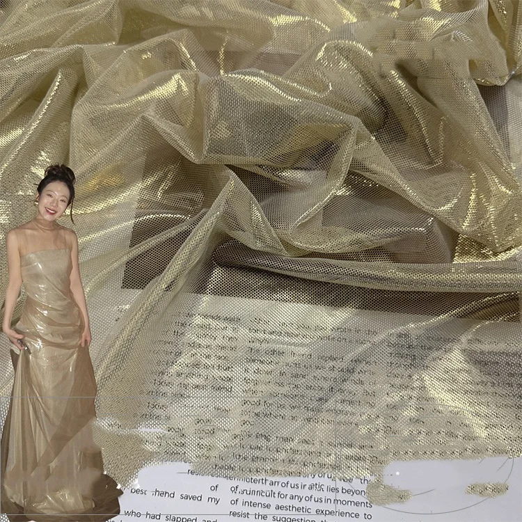 Stretchy Spandex Gold Foil Mesh Fabric Sheer Net Cloth For Dance Gymnastics Dress Party Costume Cover Up