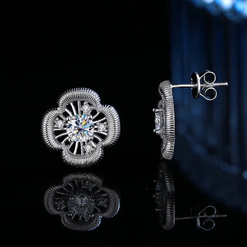 

Серьги-гвоздики из стерлингового серебра 925 пробы с муассанитом в форме клевера, женские ювелирные изделия, позолоченные 14-каратным золотом, в форме цветка, прошедшие проверку, подарок на день рождения