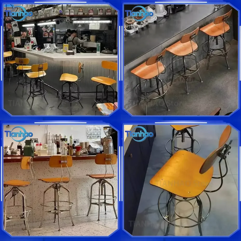 Sturdy De Island Swivel High Metal Bar Chairs for Industrial American Modern Kitchen Home Furniture with Backrest