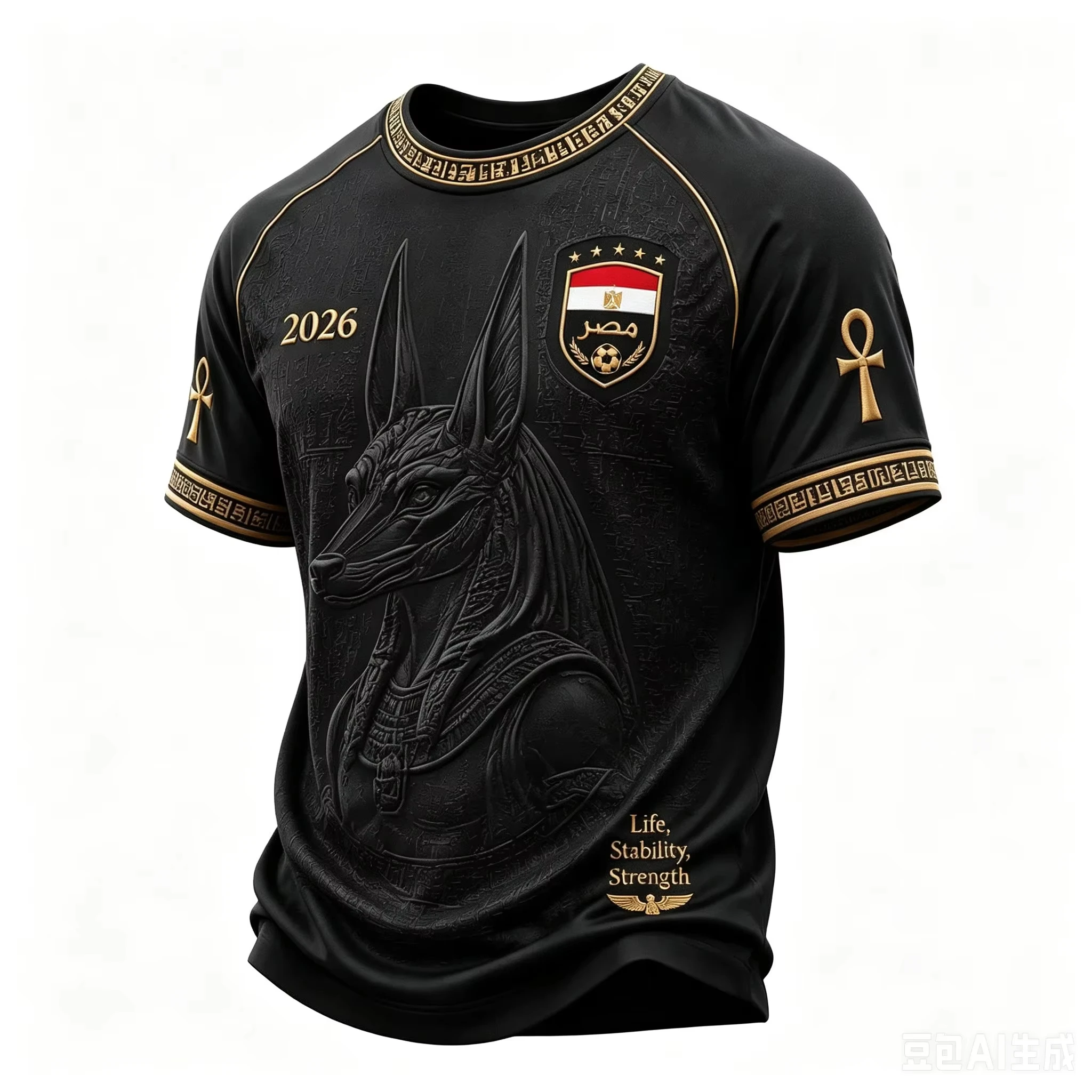2026 Summer Black‑Gold Anubis Egyptian Symbol Graphic Jersey T‑Shirt Oversized Soft Casual Tops For Men Women Unisex