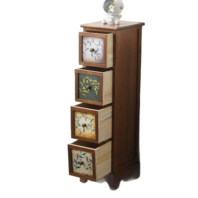 

Solid Wood Chest of Drawers for Living Room Narrow Edge Cabinet with Painted Drawers Vintage Storage Cabinet for Bedroom