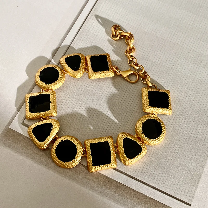 Fashion Jewelry Vintage Temperament Geometric Splicing Color Necklace Earrings For Women Female Gifts Simply Design Accessories