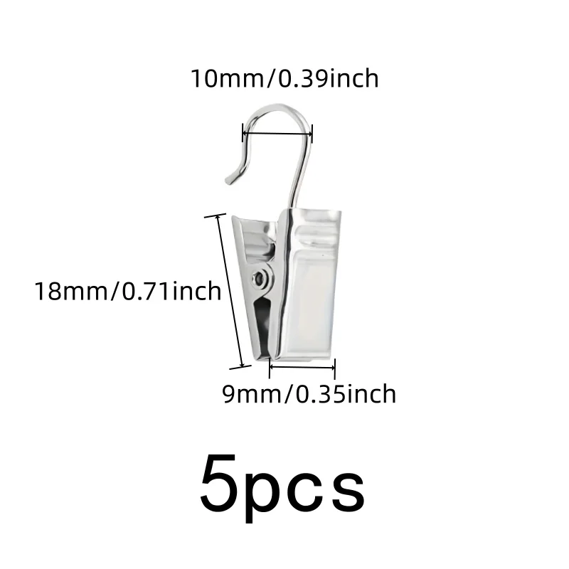 5 pcs Open-End Curtain Clips, Small Item Hanging, Rust Resistant Metal, Easy Slide On Rod, Multipurpose