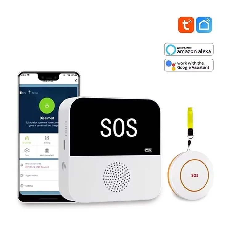 Tuya Smart Home Caregiver Pager DC5V USB Chargeable Wireless SOS Fall Alert Emergency Call Panic Button for Elderly Personal Use