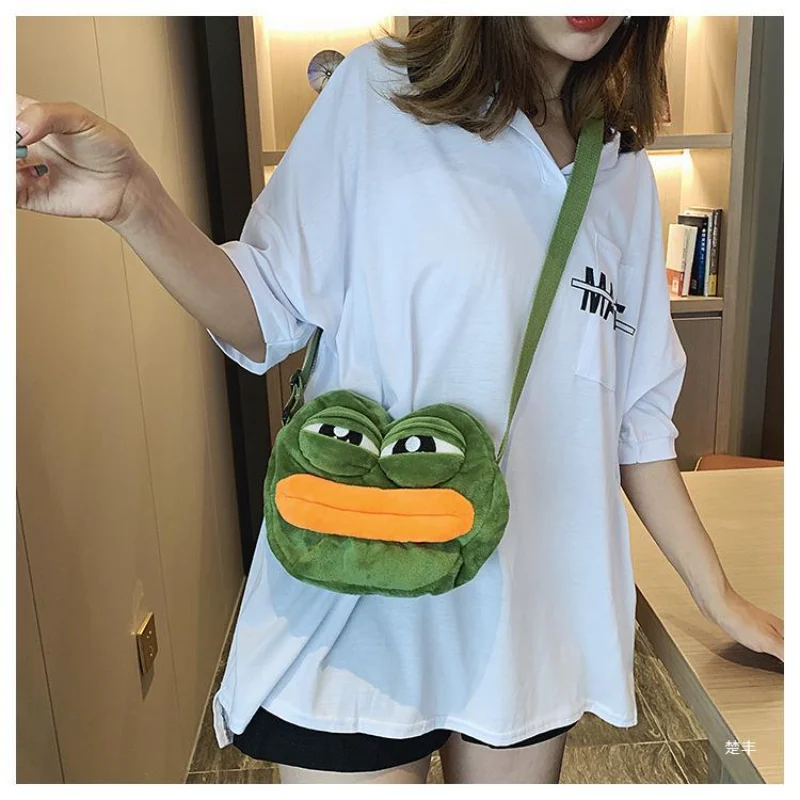 Cartoon Sad Frog Messenger Bag Anime Small Bag Cute Plush Doll Student Cute Girl Shoulder Bag For Gifts