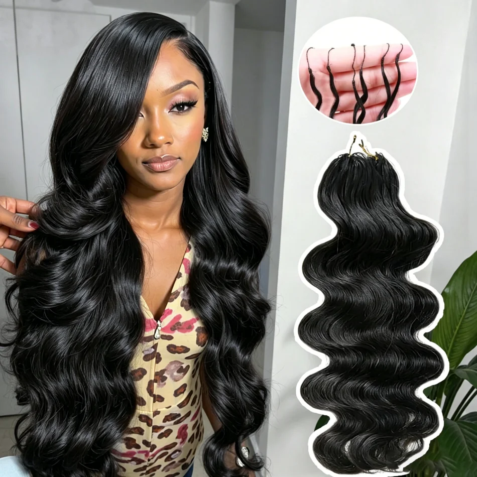 Body Wave Feather Crochet Human Hair For Miracle Knots Boho Braids For Women 18 Inch Pre Looped Reusable Lightweight Pre Separated Invisible Strings