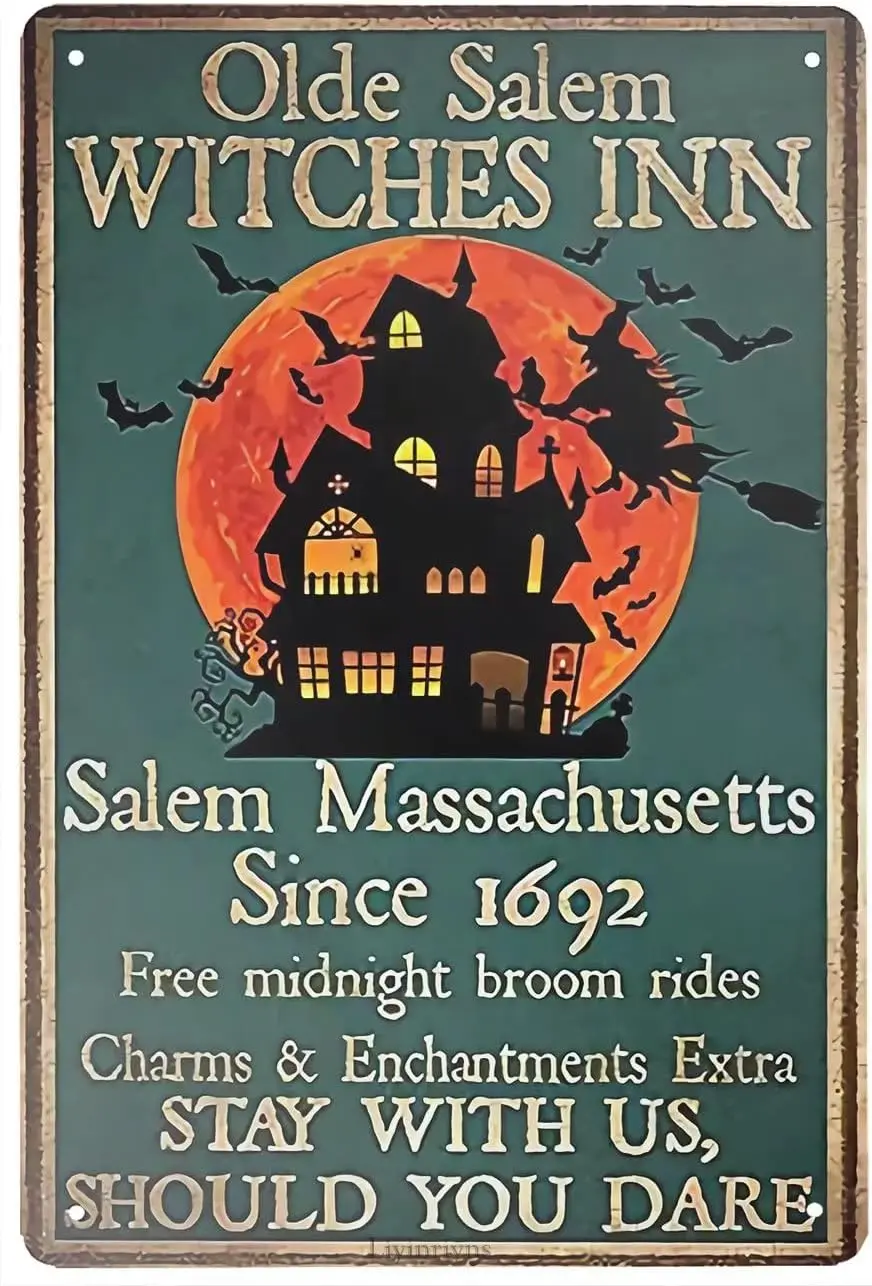 Retro Metal Tin Sign Witch Old Salem Wall Poster Home Bar Shop Decorations Coffee Vintage Sign Gift 8 X 12 in