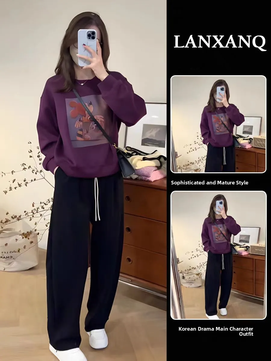 

Женский повседневный комплект из свитшота и брюк-бананов в стиле Lazy Style: весенне-осенний, с мультяшным принтом, уличный стиль, удобный, с длинным рукавом