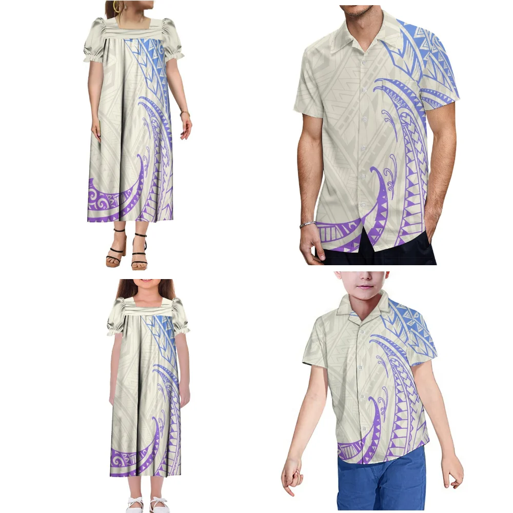 2025 Custom Women'S Mumu Dress Girls Mumu Dress Men'S Shirt Boys' Shirt Polynesian Family Party Set