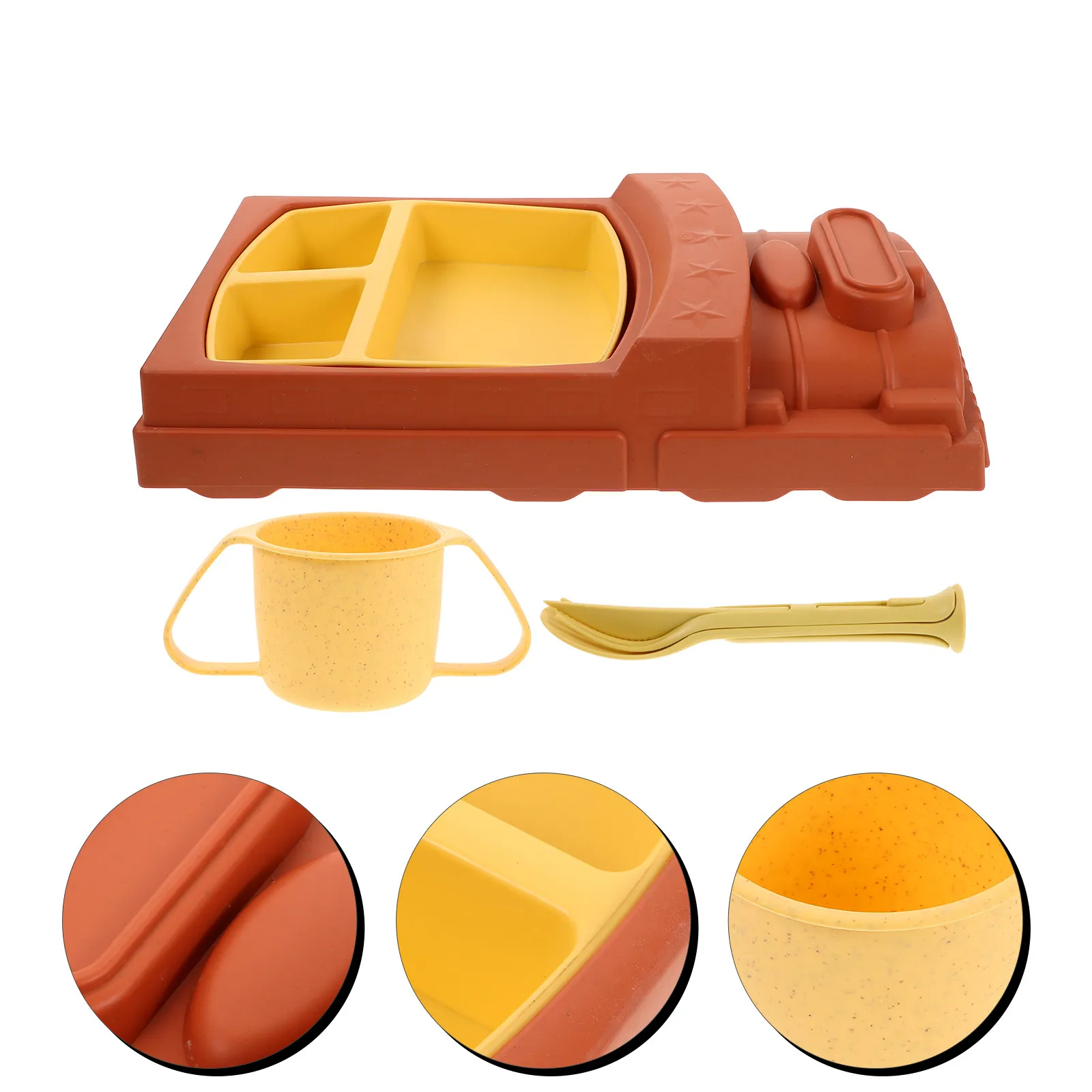 Divided Train Plate Unbreakable Wheat Straw Sectioned Plate Set Knife Fork Spoon Soup Cup Lunch Tray