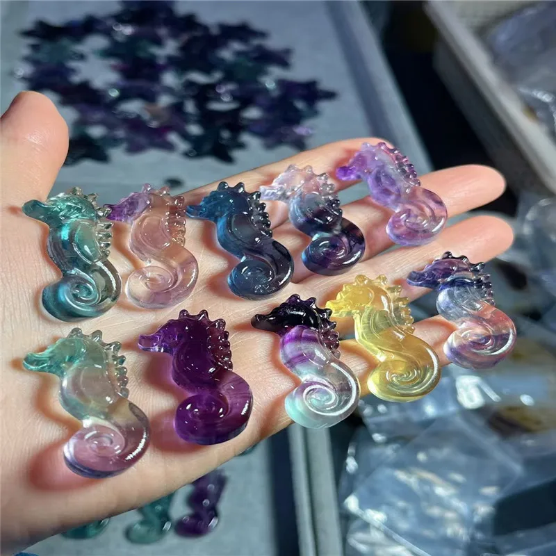 Natural crystal fluorite seahorse home decoration