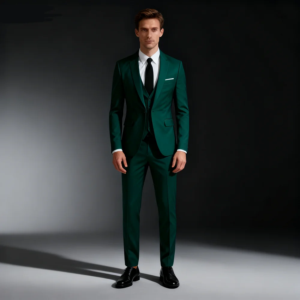 

3-Piece Slim Fit Men's Tuxedo Suit Double Breasted Blazer Vest And Pants Set for Wedding Groom Business Party