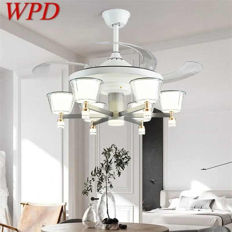 

WPD Lamp With Ceiling Fan White With Remote Control Invisible Fan Blade LED Fixtures Home Decorative For Living Room Bedroom