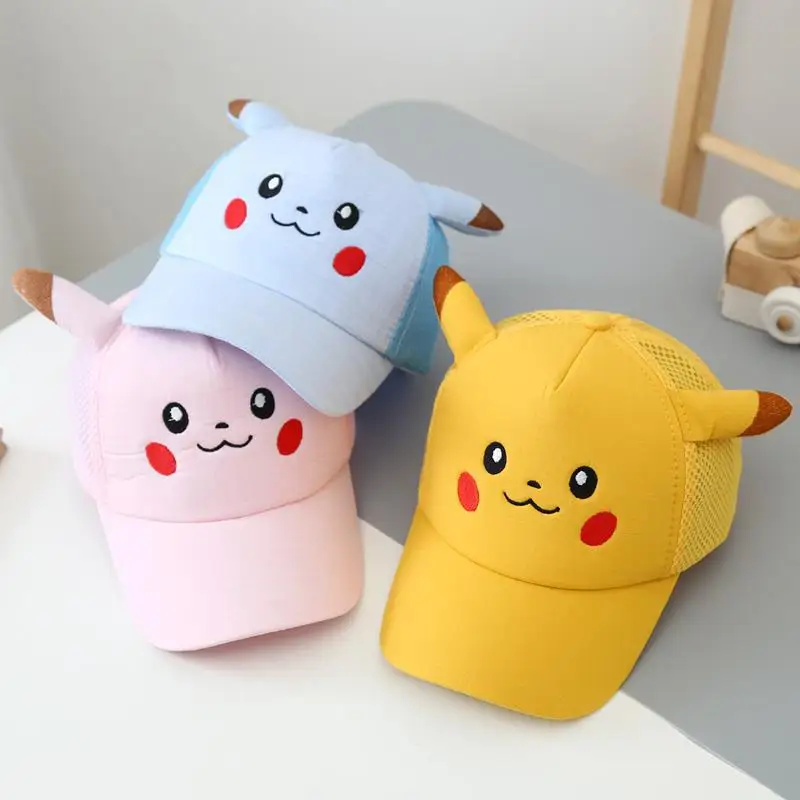 Pokemon Anime Cartoon Series Peaked Cap Kids Hat Baby Cartoon Pikachu Cap Boys\' Summer Thin Sun Visor Girls\' Mesh Baseball Cap