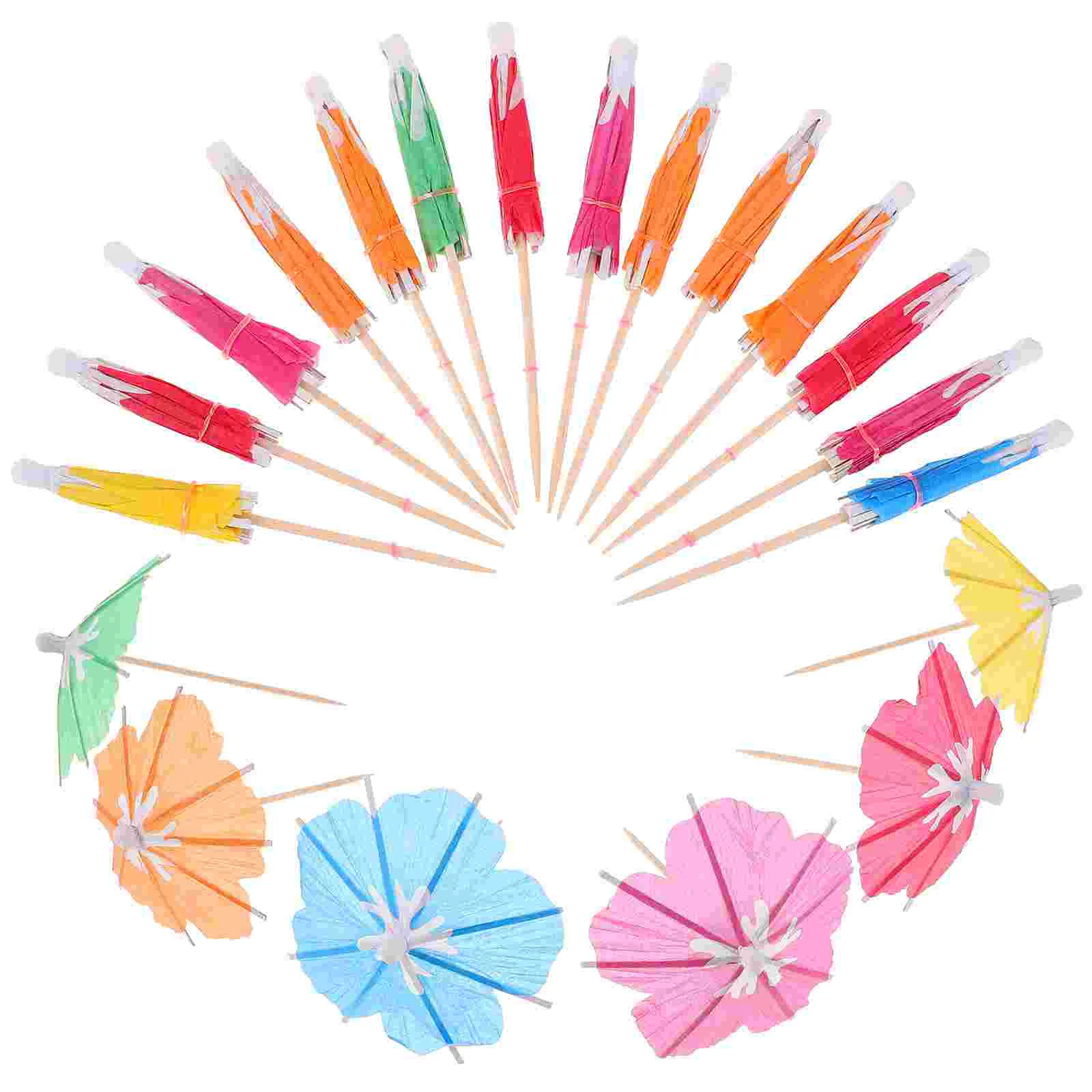 100 Pcs Hawaiian Drinking Umbrellas Flower Petals Tag Cocktail for Drinks Picks