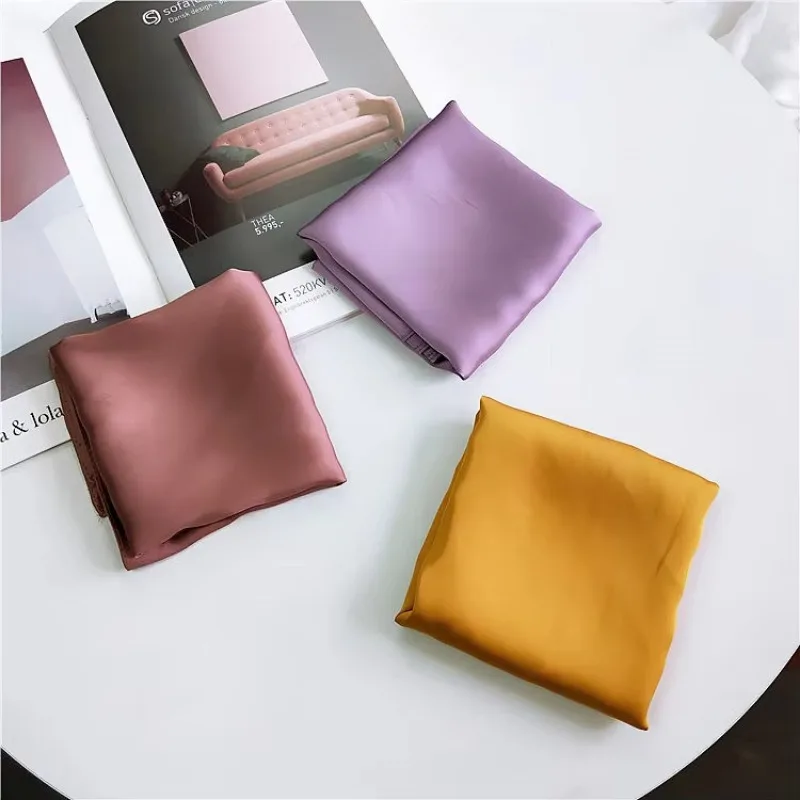 70*70cm Solid Silk Handkerchief Small Hair Scarf For Women Cute Plain Bag Scarfs Female Green Black Pink Neck Scarves For Ladies