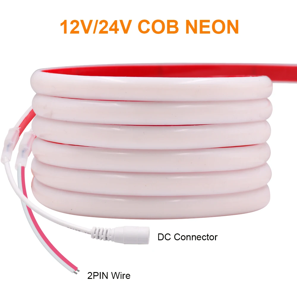 IP68 กันน้ํา COB LED Strip Neon Light 12V 24V 320 LEDs/M ริบบิ้นแบบยืดหยุ่นเทป RA90 ความหนาแน่นสูง Liner แสง 3000 K-6000 K