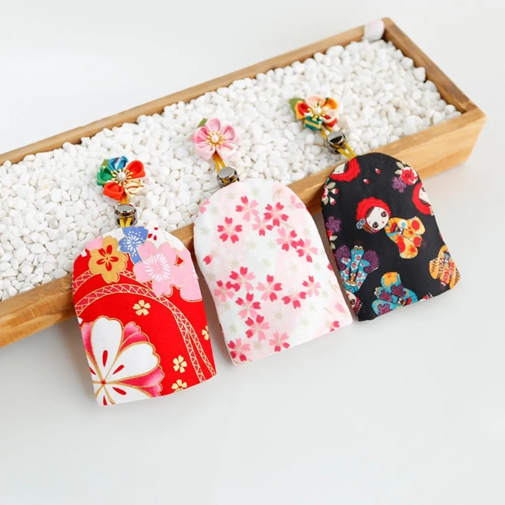 Выдвижной чехол для ключей в японском стиле, тянущий веревочный механизм, брелок для хранения ключей, тканевый держатель для ключей, портативная сумка-брелок с изображением арки и котенка