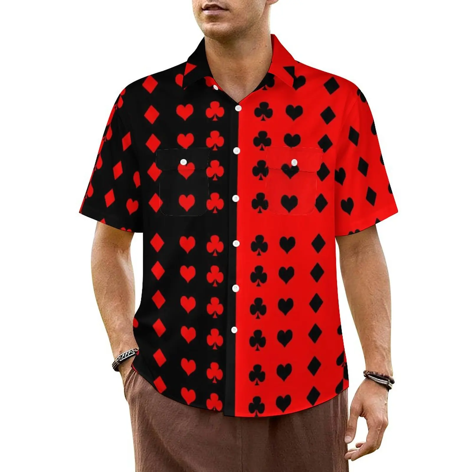 

Poker Cards Vacation Shirt Men Clubs Spades Hearts Trendy Casual Shirts Hawaiian Short Sleeve Fashion Oversized Blouses Gift