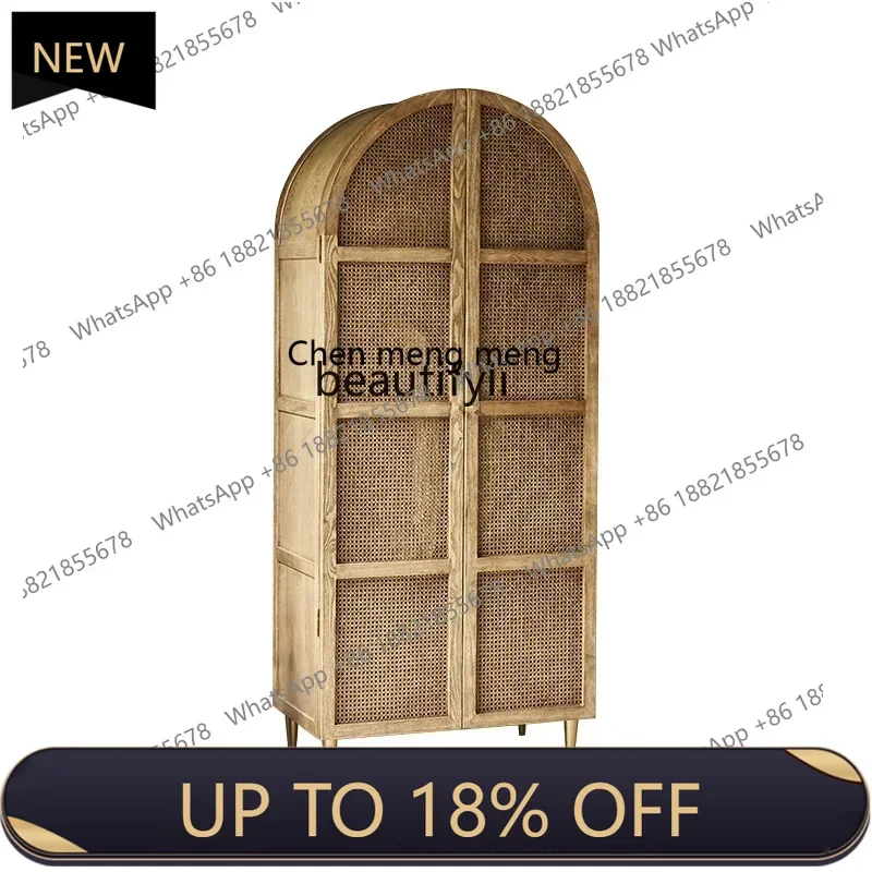

P178 15 Modern Minimalist Rattan Wardrobe Double-Door Closet Household Bedroom Solid Wood Storage Cabinet