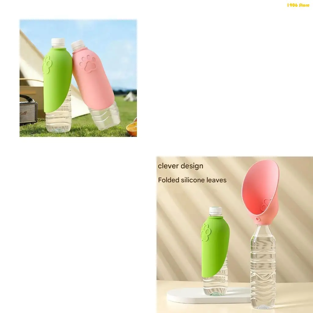 U1JB Practical Silicone Dog Bowl Easily Connecting to Bottles for Outdoor Activity