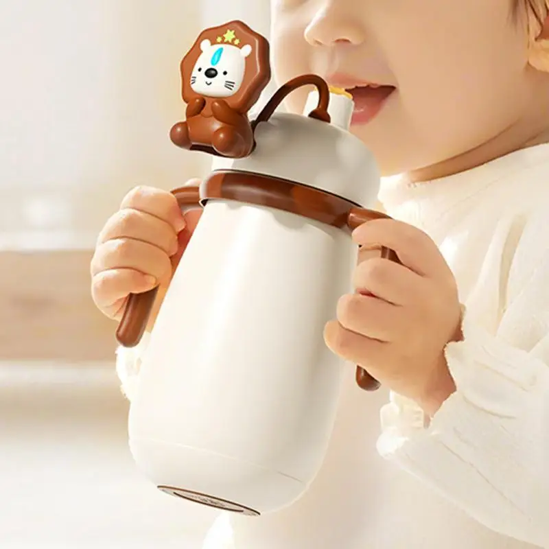 Kids Stainless Steel Straw Thermocup With Handle Leak-Proof Vacuum Flask Children Thermal Water Bottle Thermos Mugs