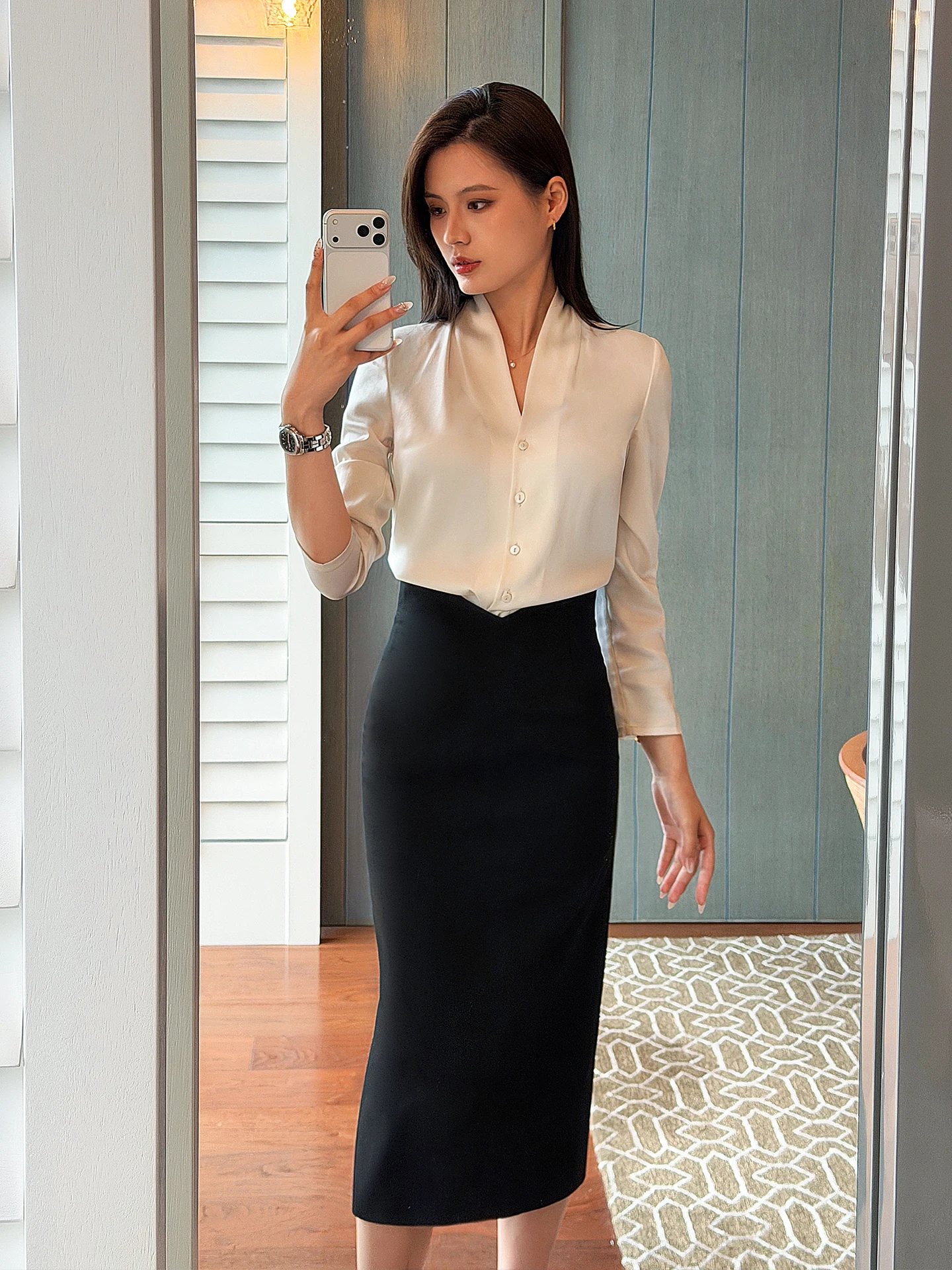 

Elegant Long Sleeve Women's Shirt Commute Professional Style Acetate Fiber Slim Fit V-Neck Chinese Production Ladies Premium ...