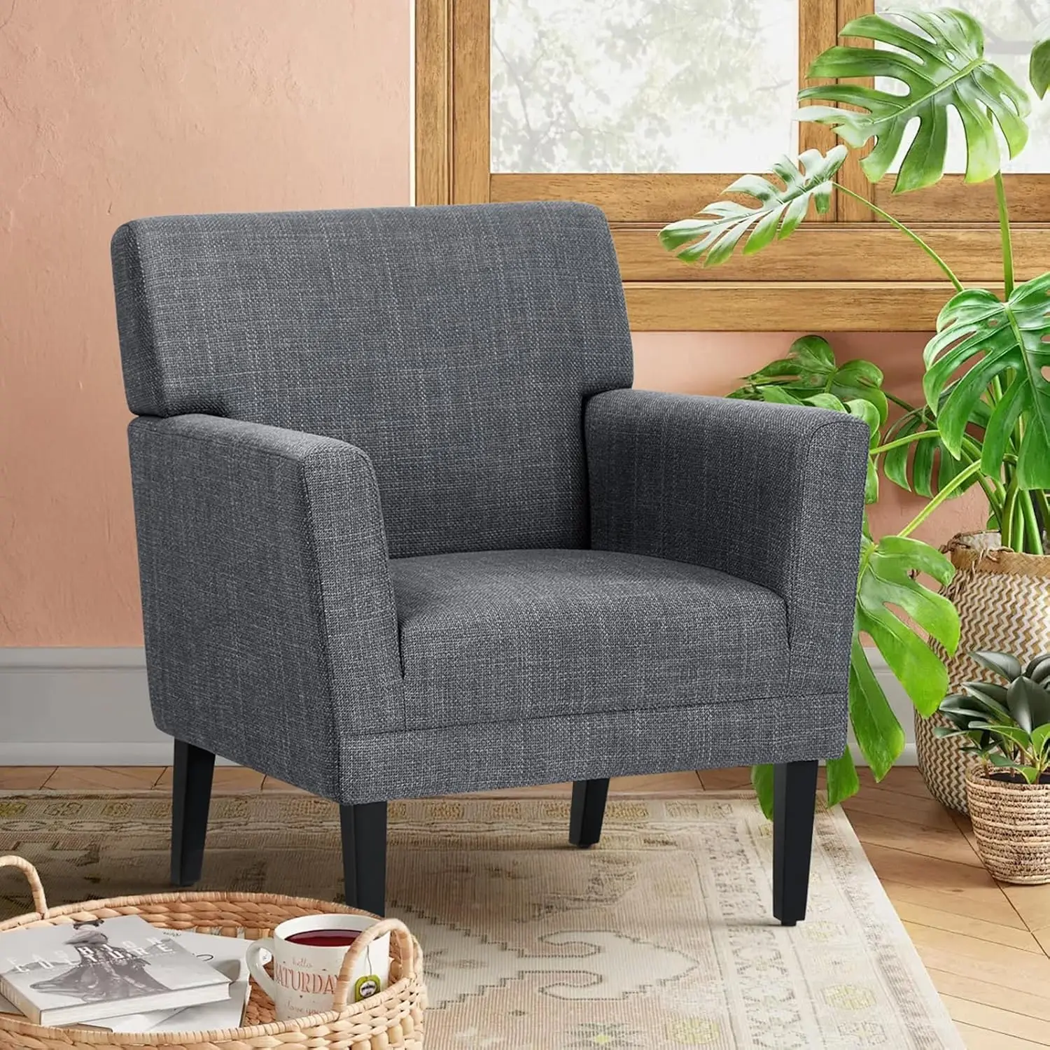 

Modern Accent Chair for Living Room, Upholstered Fabric Accent Armchair with Back, Soft Single Sofa Chair with Arms for Bedroom