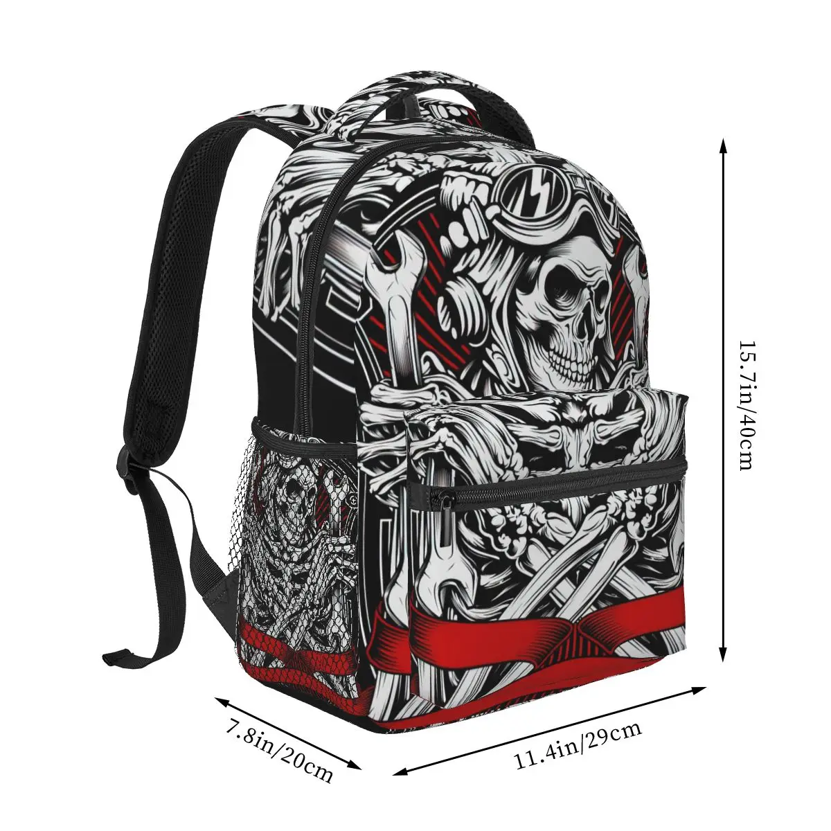 Skull Wearing A Helmet Holding A Wrench Backpack for Girls Boys Travel RucksackBackpacks for Teenage school bag