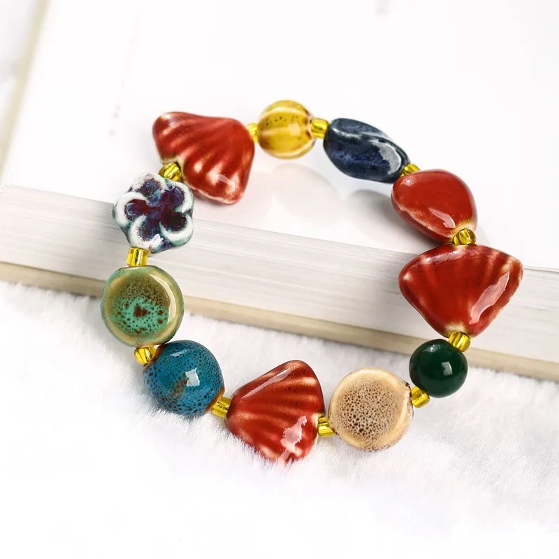 

New Jingdezhen ceramics jewelry tiki glazed bead bracelet for women men multi-color tiki bracelet for lover friends gift