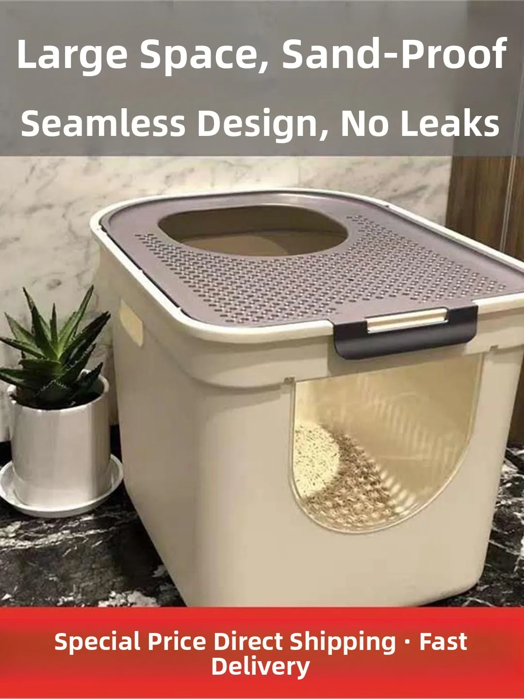 

Large Size Inteated Litter Box Anti-Spla Toilet Pet Supplies Easy to Clean PP Plastic Fly Daily Use Household Items