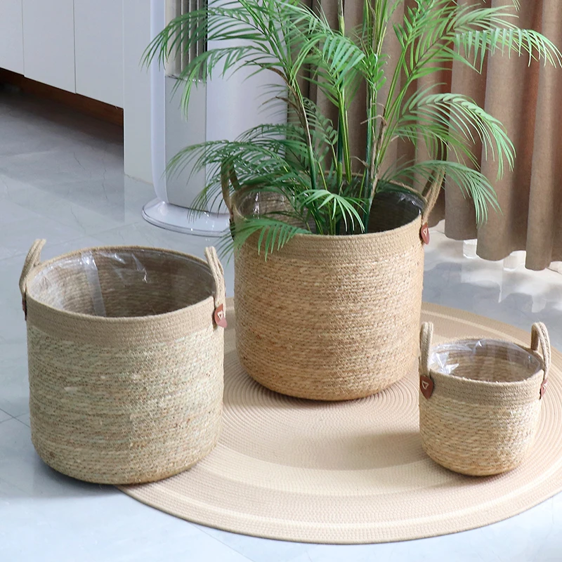 

Vine Woven Flower Pots Grass Woven Flower Baskets Potted Large Green Plants Light Luxury High-end and Simple Decorative Baskets