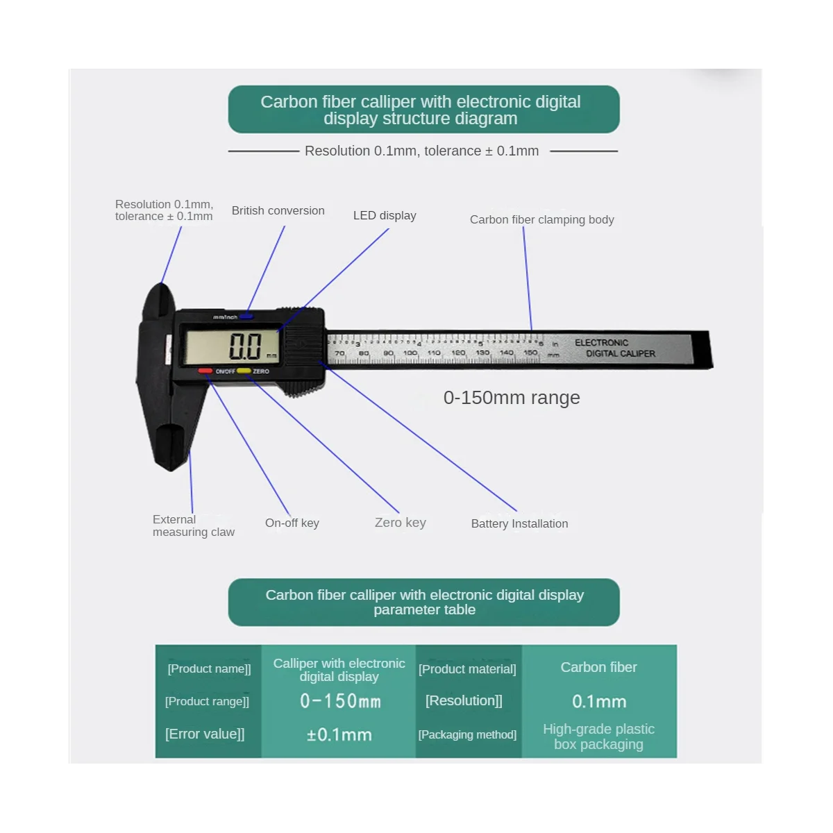 Electronic Digital Display Caliper 150mm Vernier Caliper Home High Precision Measurement