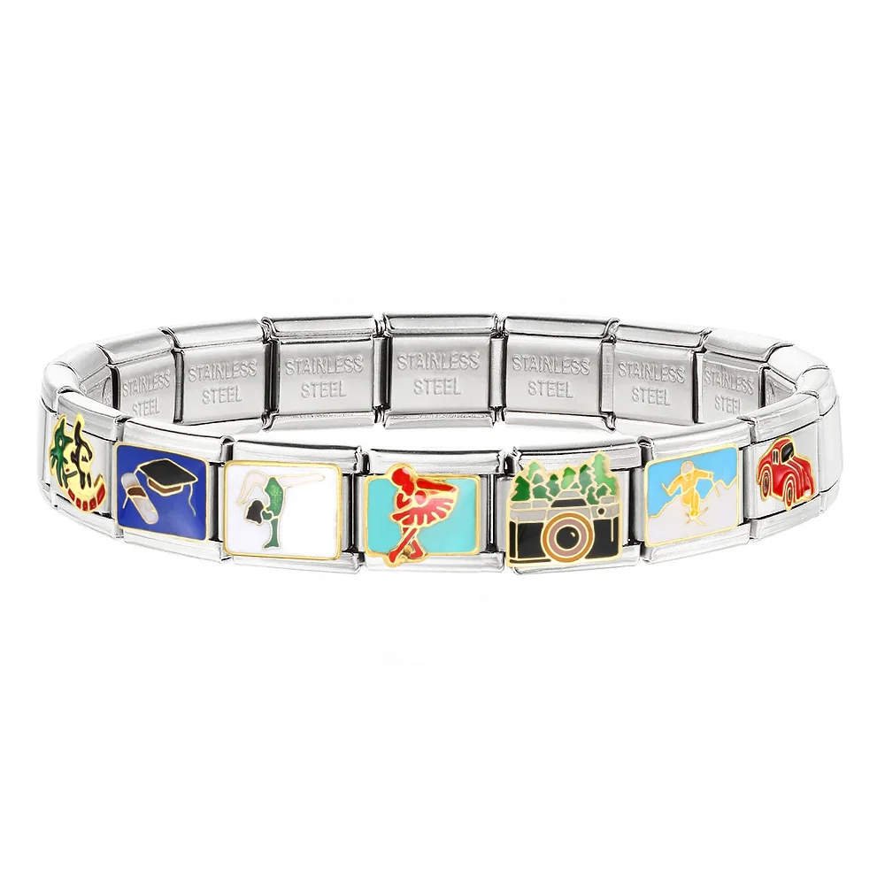 Fashion Skiing Dance Violin Abstract Italian Charm Link Fit 9mm Stainless Steel Bracelet DIY Making Beads Fashion Jewelry Gifts